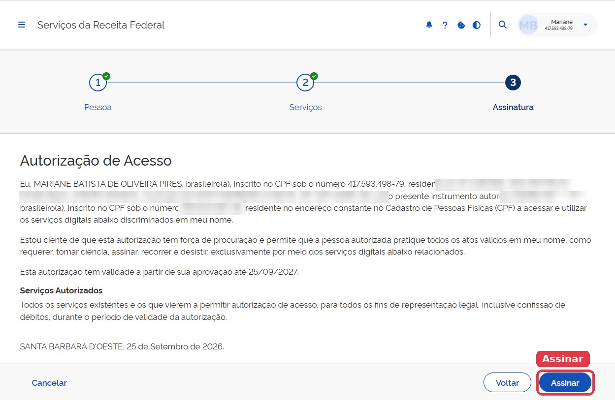 Tela de assinatura da autorização